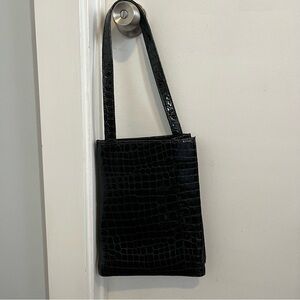 Charles David Black genuine leather crocodile alligator purse rectangle boxy